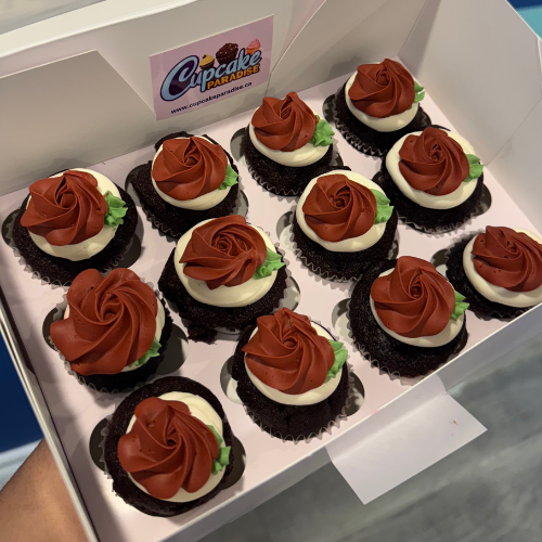 Deep Red on White Rose cupcakes -24 pack